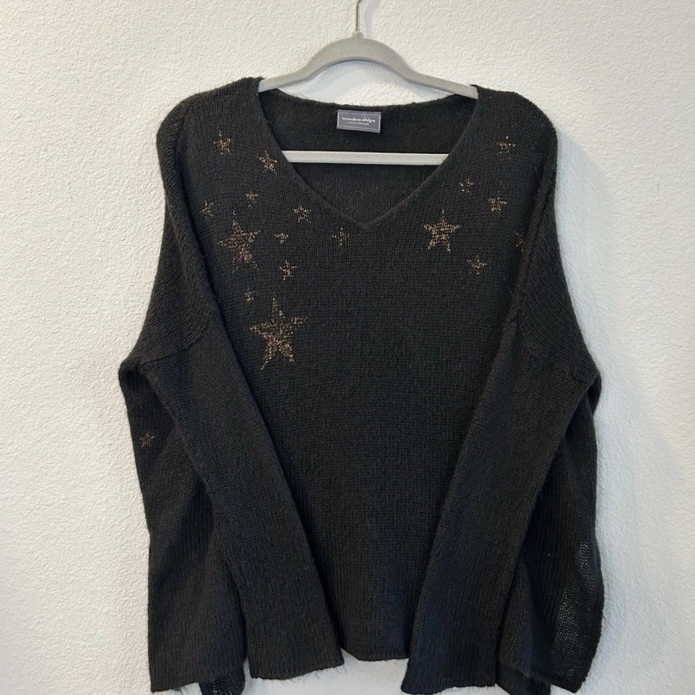 Wooden Ships Black w Faded Stars Relaxed Cozy Sweater